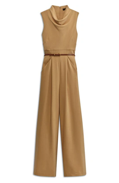 Shop Donna Karan Cowl Neck Sleeveless Belted Jumpsuit In Fawn