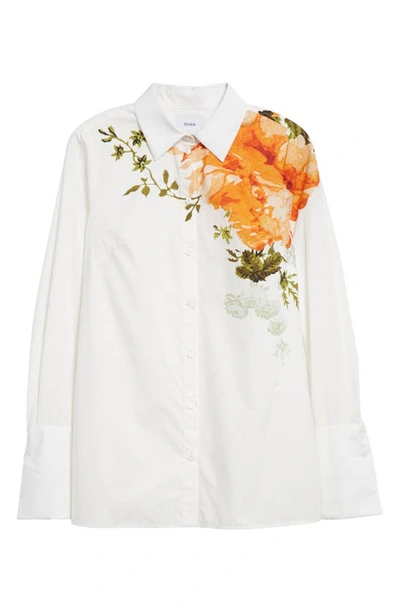 Shop Erdem Floral Print Cotton Button-up Shirt In White