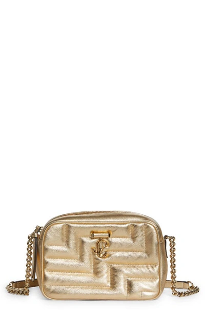 Shop Jimmy Choo Avenue Quilted Leather Camera Crossbody Bag In Gold/ Light Gold