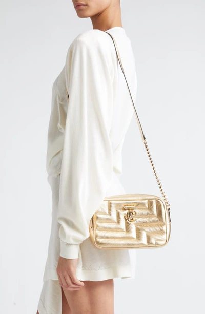 Shop Jimmy Choo Avenue Quilted Leather Camera Crossbody Bag In Gold/ Light Gold