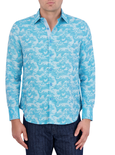 Shop Robert Graham Poseidon Long Sleeve Button Down Shirt In Turquoise