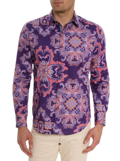 Shop Robert Graham Casino Royale Long Sleeve Button Down Shirt In Purple