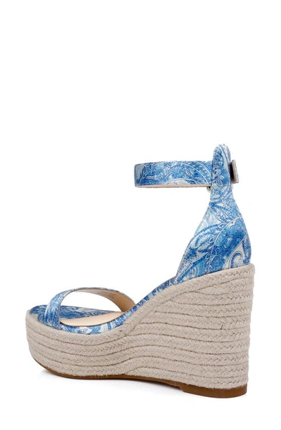 Shop L Agence Avice Ankle Strap Espadrille Platform Wedge Sandal In Blue/ Ivory
