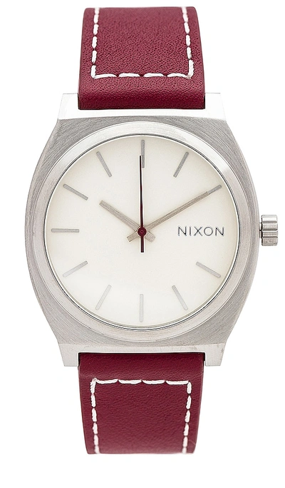 Shop Nixon Time Teller Leather Watch In Silver  Egret  & Cranberry