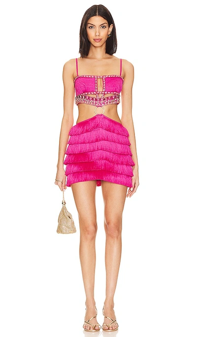 Shop Patbo Beaded Fringe Mini Dress In Pop Pink