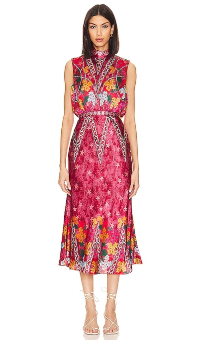 Shop Saloni Fleur Midi Dress In Hibiscus Flourish