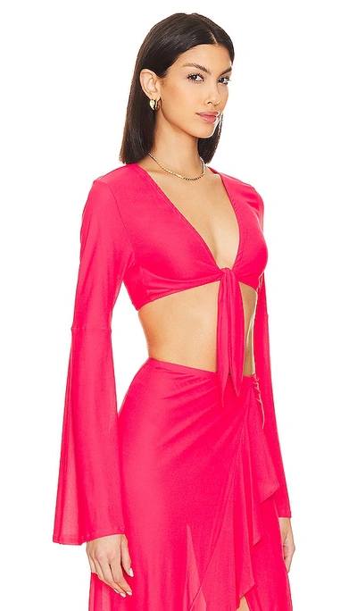 Shop Luli Fama Bell Sleeve Crop Top In Bombshell Red