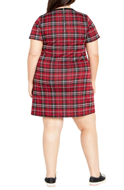 City Chic Check Love Knit Dress In Red Check