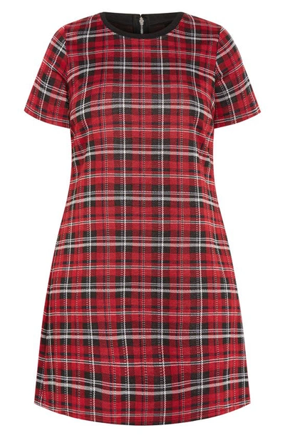 City Chic Check Love Knit Dress In Red Check