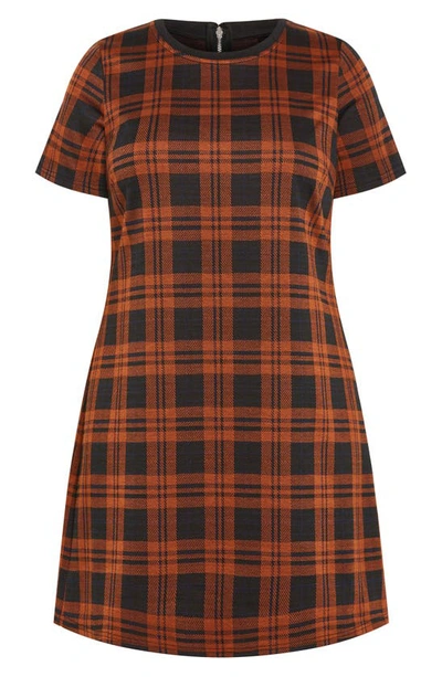 Shop City Chic Check Love Knit Dress In Caramel Check