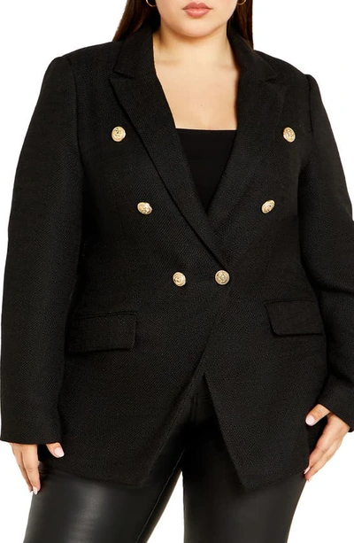 Shop City Chic Elly Double Breasted Blazer In Black
