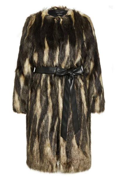 Shop City Chic Diva Belted Faux Fur Coat In Black Multi