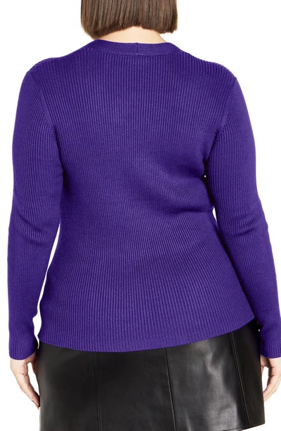 Shop City Chic Malia Cutout Rib Sweater In Royal Purple