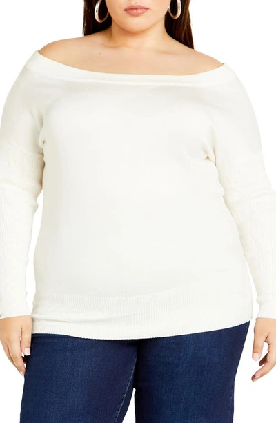 Shop City Chic Intrigue Imitation Pearl Button Sweater In Cream