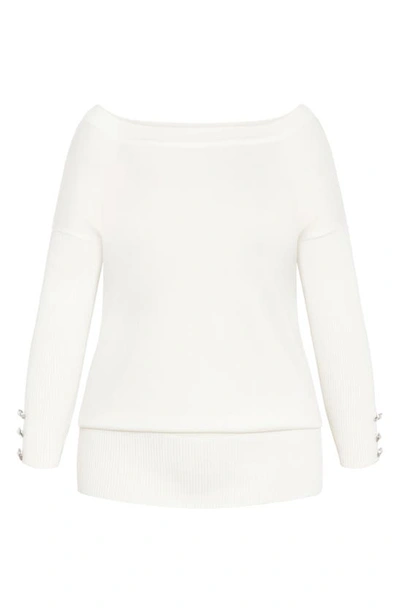 Shop City Chic Intrigue Imitation Pearl Button Sweater In Cream