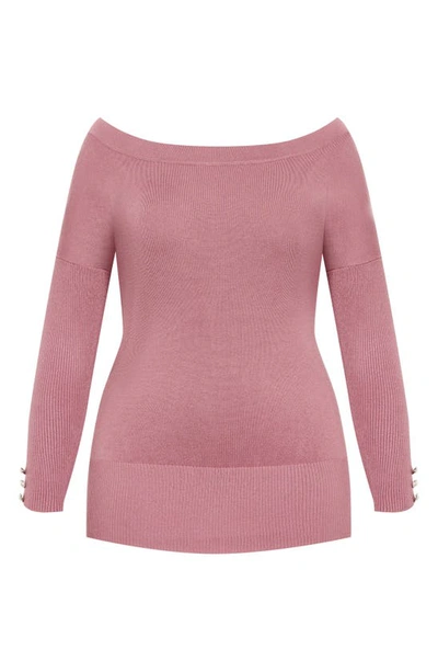 Shop City Chic Intrigue Imitation Pearl Button Sweater In Dusty Orchid