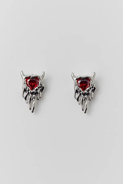 Shop Urban Outfitters Devil Hearts Stud Earring In Silver, Men's At