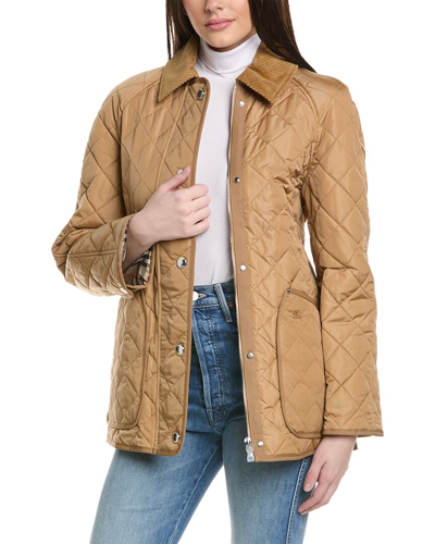 Shop Burberry Diamond Quilted Belted Jacket In Beige
