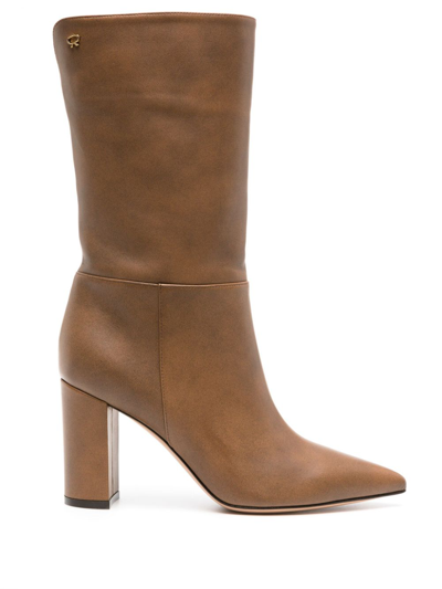Shop Gianvito Rossi Piper 85mm Leather Boots - Women's - Calf Leather In Brown