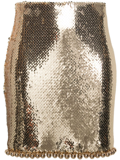 Shop Rabanne Sequin Embellished Mini Skirt - Women's - Cupro/polyamide/polyester/spandex/elastanepolyamide In Gold