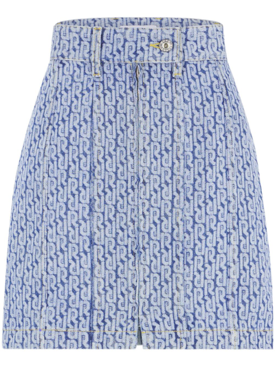 Shop Rabanne Blue Monogram-print Denim Skirt