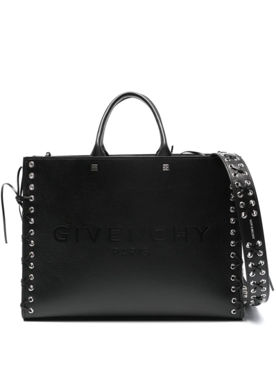Shop Givenchy Black G-tote Medium Leather Tote Bag