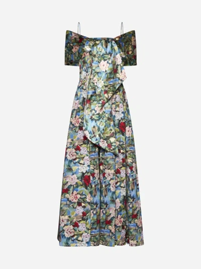 Shop Alice And Olivia Glynis Scarf Cotton Long Dress In Breeze Floral