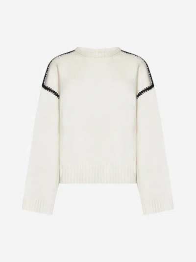 Shop Totême Embroidered Wool And Cashmere Sweater In Snow