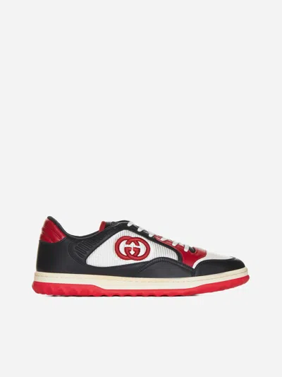 Shop Gucci Mac 80 Fabric And Leather Sneakers In Black,white,red