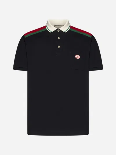 Shop Gucci Logo Cotton Polo Shirt In Black