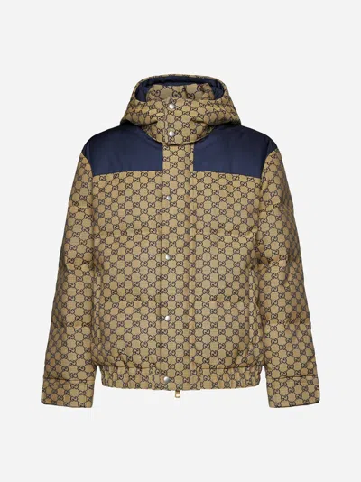 Shop Gucci Quilted Gg Cotton-blend Down Jacket In Beige,blue