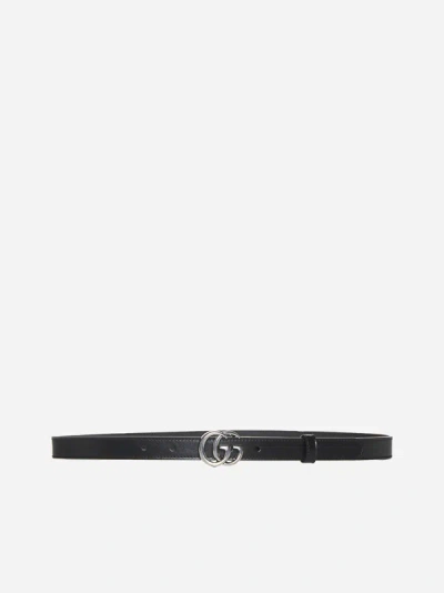 Shop Gucci Gg Marmont Leather Thin Belt In Black