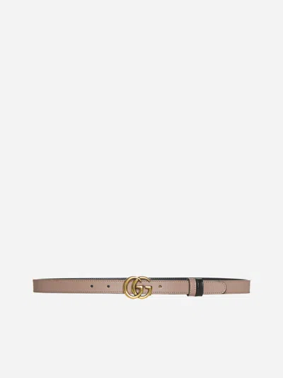 Shop Gucci Gg Marmont Reversible Leather Thin Belt In Pink,black
