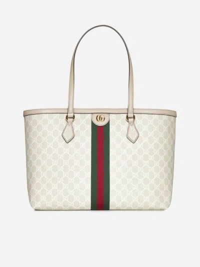 Shop Gucci Ophidia Gg Canvas Medium Tote Bag In Beige,ivory