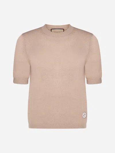 Shop Gucci Logo Cashmere Sweater In Pink Oyster
