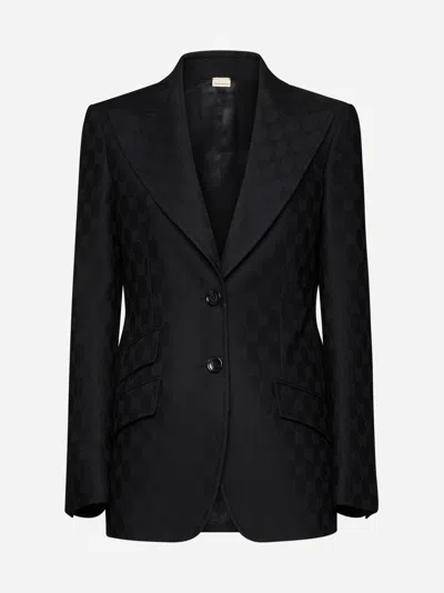 Shop Gucci Gg Wool Single-breasted Blazer In Black