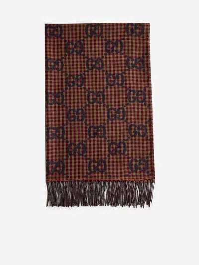 Shop Gucci Gg Houndstooth Wool Scarf In Red