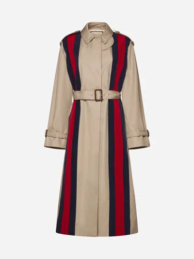 Shop Gucci Belted Cotton-blend Trench Coat In Light Camel