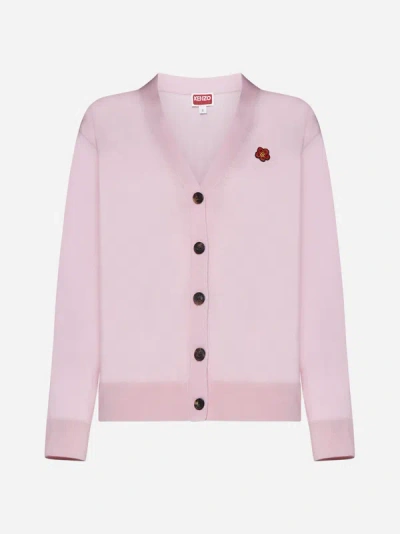 Shop Kenzo Boke Patch Wool Cardigan In Faded Pink