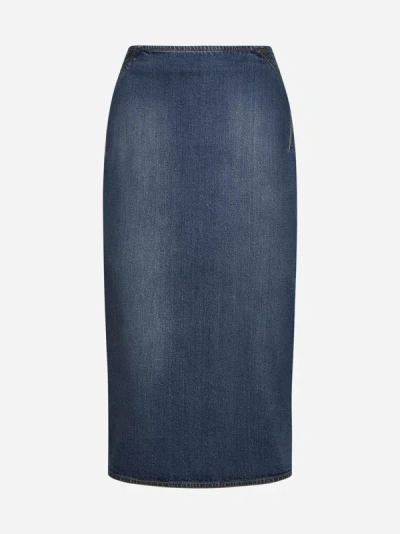 Shop Alaïa Denim Pencil Skirt In Vintage Blue