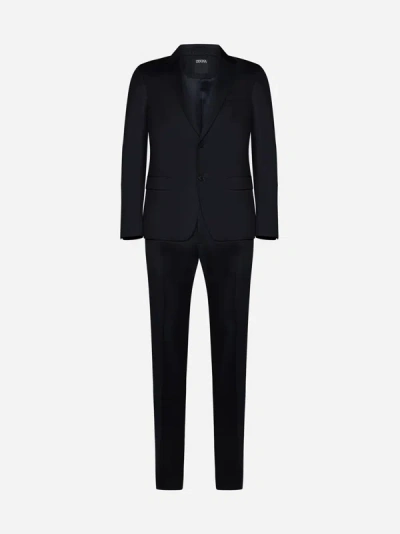 Shop Zegna Wool And Mohair Single-breasted Suit In Blue