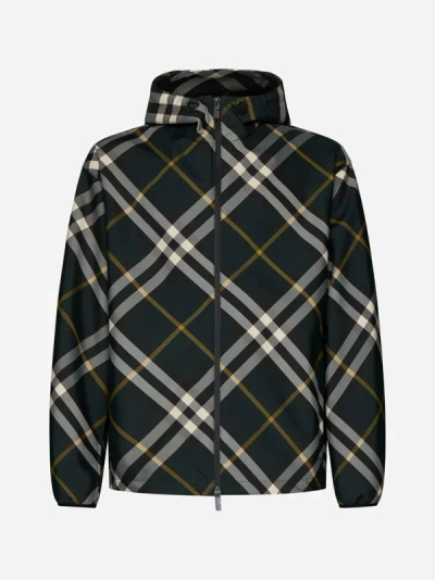 Shop Burberry Check Print Fabric Hooded Jacket In Ivy Check