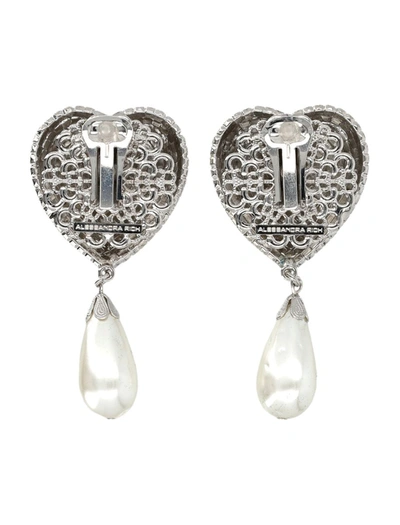 Shop Alessandra Rich Crystal Heart With Pendant Pearl In Silver Crystal
