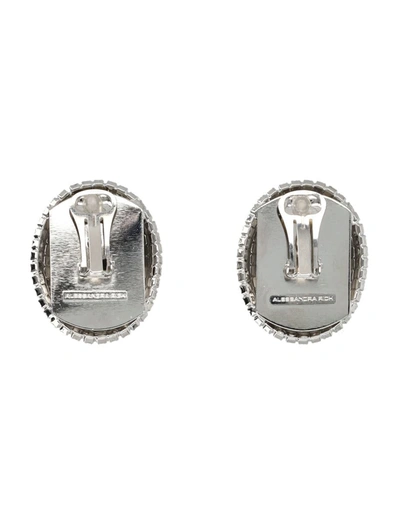 Shop Alessandra Rich Oval With Pearl Earrings In Silver Crystal