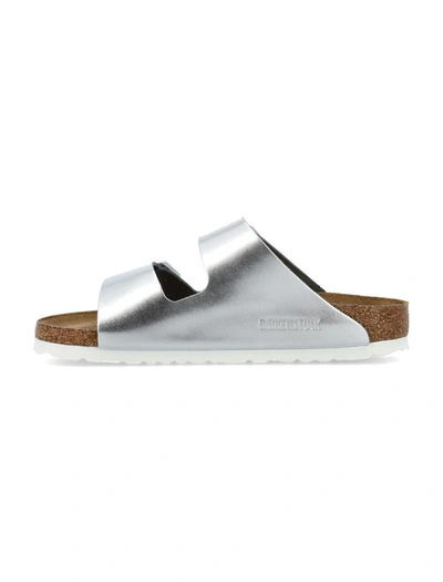 Shop Birkenstock Arizona Metallic Leather In Silver