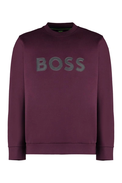 Shop Hugo Boss Boss Logo Sweatshirt In Purple