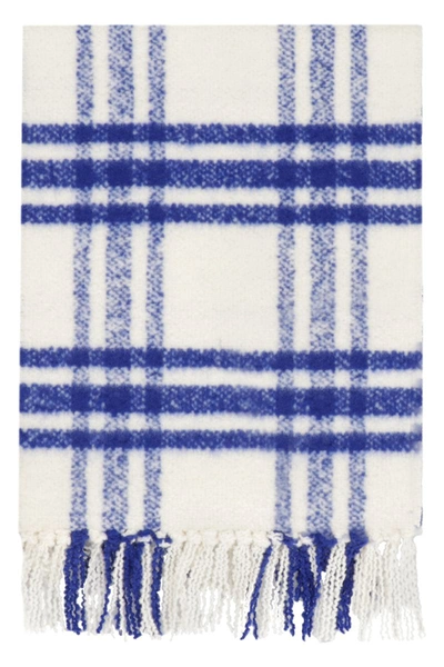 Shop Burberry Check Motif Scarf In White
