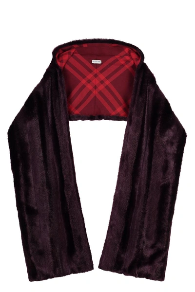 Shop Burberry Hooded Scarf In Burgundy