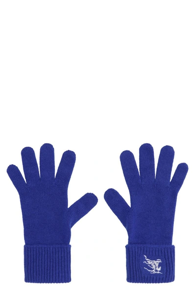 Shop Burberry Knitted Gloves In Blue