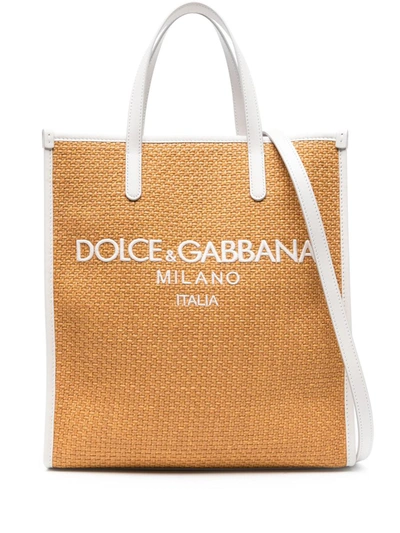 Shop Dolce & Gabbana Tote Bag With Embroidery In Nude & Neutrals